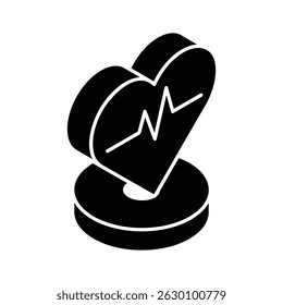A modern isometric icon showing heartbeat, easy to edit