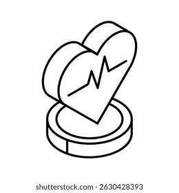 A modern isometric icon showing heartbeat, easy to edit