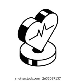 A modern isometric icon showing heartbeat, easy to edit