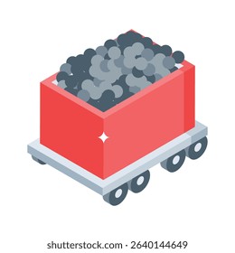 Modern isometric icon showing mining cart with ore