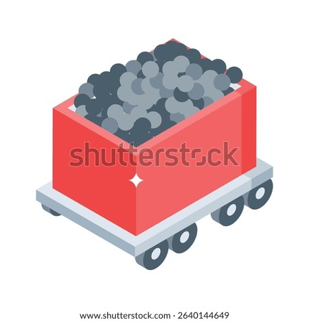 Modern isometric icon showing mining cart with ore