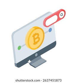 A modern isometric icon showing online bitcoin transaction flow