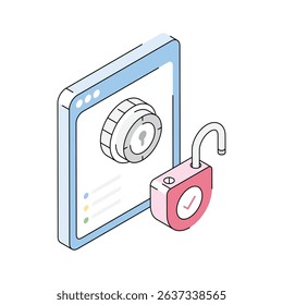 A modern isometric icon showing padlock access authorization