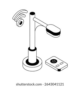 Icono isométrico moderno que muestra la farola inteligente con señales