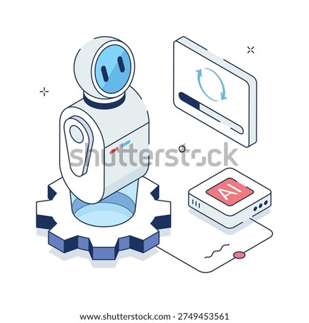 A modern isometric illustration of ai configuration, smart technology