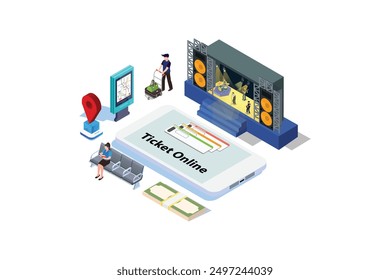 modern isometric illustration of online ticket sales to watch a musical performance, Suitable for Diagrams, Infographics, Book Illustration, Game Asset, And Other Graphic Related Assets