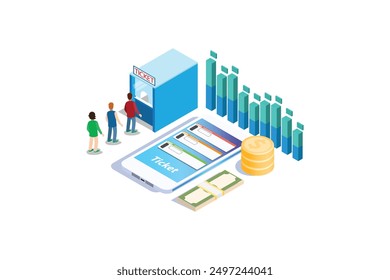 modern isometric illustration of online ticket sales to watch a musical performance, Suitable for Diagrams, Infographics, Book Illustration, Game Asset, And Other Graphic Related Assets