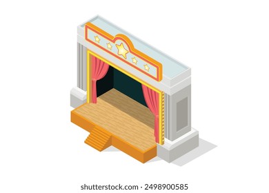 Modern isometric illustration orchestra performance stage, in White Isolated Background With People and Digital Related Asset