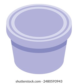 Modern isometric illustration of a purple plastic container with lid, perfect for storage and packaging, isolated in vector graphic design
