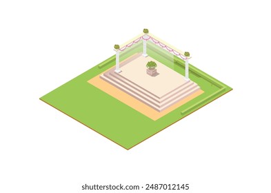 modern isometric illustration of sacred marriage vow altar with flowers, Suitable for Diagrams, Infographics, Game Assets, and Other Graphics