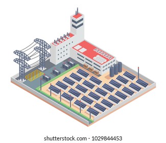Modern Isometric Industrial Electricity Solar Plant Facility Building, Suitable for Diagrams, Infographics, Illustration, And Other Graphic Related Assets