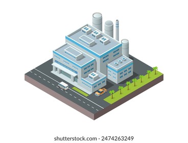 Modernes isometrisches Industrie und Gewerbe Factory and Warehouse Logistic Building