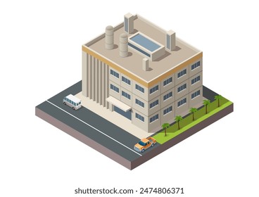 Modern Isometric Industrial Factory and Warehouse Logistic Building