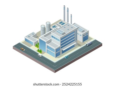 Modern Isometric Industrial Factory and Warehouse Logistic Building