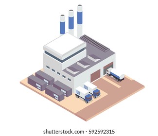 Fábrica Industrial Isométrica Moderna e Armazém Logístico Edifício, Adequado para Diagramas, Infográficos, Ilustração e Outros Ativos Relacionados Gráficos