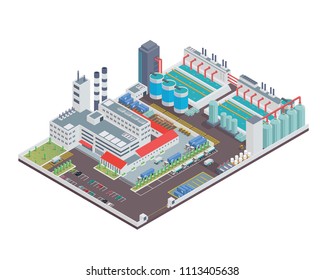 Modern Isometric Industrial Factory With Waste Filtering Facilities , Suitable for Diagrams, Infographics, Illustration, And Other Graphic Related Assets