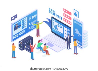 Modern Isometric Influencer Marketer Illustration, Web Banners, Suitable for Diagrams, Infographics, Book Illustration, Game Asset, And Other Graphic Related Assets