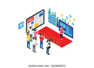Modern Isometric Influencer Marketer Illustration, Web Banners, Suitable for Diagrams, Infographics, Book Illustration, Game Asset, And Other Graphic Related Assets