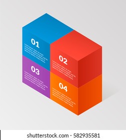 Modern isometric infographics blocks wall elemsnts element template. Vector illustration. can be used for workflow layout, diagram, banner, web design or presentation