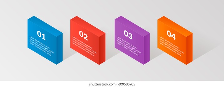 Modern isometric infographics steps elemsnts element template. Vector illustration. can be used for workflow layout, diagram, banner, web design or presentation