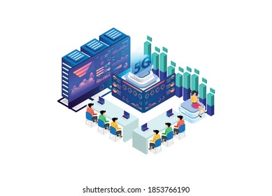 Modern isometric internet speed technology for the development of 5g communication technology. Online based vector illustration Suitable for Diagrams, Infographics, Game Assets, and Other Graphics