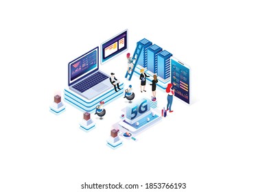 Modern isometric internet speed technology for the development of 5g communication technology. Online based vector illustration Suitable for Diagrams, Infographics, Game Assets, and Other Graphics