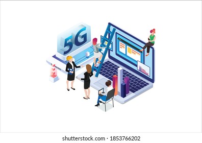 Modern isometric internet speed technology for the development of 5g communication technology. Online based vector illustration Suitable for Diagrams, Infographics, Game Assets, and Other Graphics