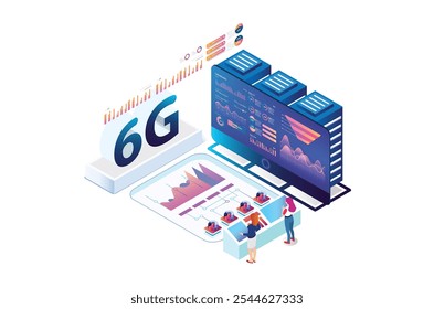 Modern isometric internet speed technology for the development of 6g communication technology. Online based vector illustration Suitable for Diagrams, Infographics, Game Assets, and Other Graphics
