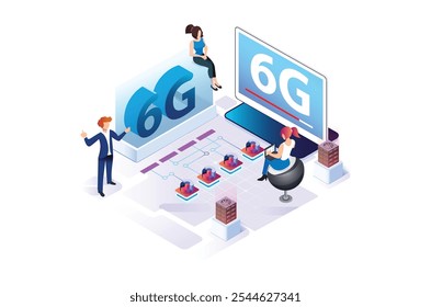 Modern isometric internet speed technology for the development of 6g communication technology. Online based vector illustration Suitable for Diagrams, Infographics, Game Assets, and Other Graphics
