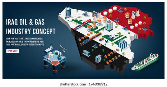 Modern isometric of Iraq oil and gas industry concept with Energy and Power on flag background. 
Easy to edit and customize. Vector illustration