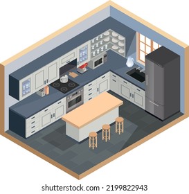 Modern isometric Kitchen Interior Design.