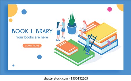 Modern isometric library vector illustration. 