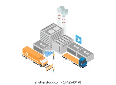 Modern Isometric Logistic Loading Activity Illustration, Suitable for Diagrams, Infographics, Book Illustration, Game Asset, And Other Graphic Related Assets