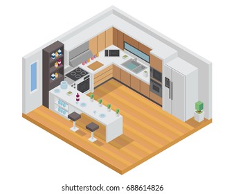 Modern Isometric Luxury House Kitchen Interior Design