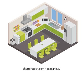 Modern Isometric Luxury House Kitchen Interior Design