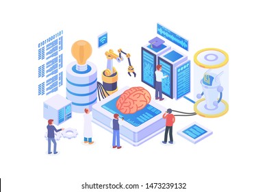 Modern Isometric Machine Learning Illustration, Web Banners, Suitable for Diagrams, Infographics, Book Illustration, Game Asset, And Other Graphic Related Assets