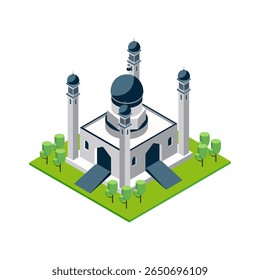 Moderno diseño de mezquita isométrica para carteles Anuncios y recursos educativos