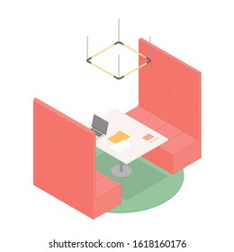 Modern isometric office booth on white Vector illustration in flat design, isolated.