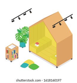 Modern isometric office booth on white. Vector illustration in flat design, isolated.