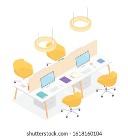Modern isometric office cubicles on white. Vector illustration in flat design, isolated.
