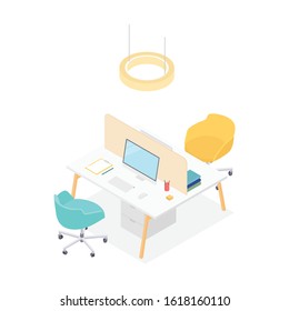 Modern isometric office cubicles on white. Vector illustration in flat design, isolated.