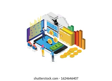 Modern Isometric Online Banking Illustration, Web Banners, Suitable for Diagrams, Infographics, Book Illustration, Game Asset, And Other Graphic Related Assets