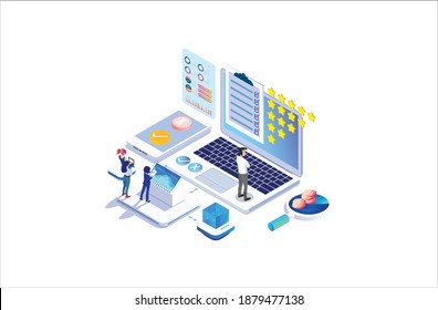 Modern Isometric  Online survey concept with rating star bubble for application product services. Suitable for Diagrams, Infographics, Game Asset, And Other Graphic Related Assets