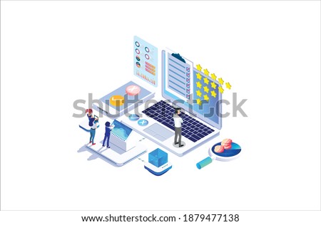 Modern Isometric  Online survey concept with rating star bubble for application product services. Suitable for Diagrams, Infographics, Game Asset, And Other Graphic Related Assets