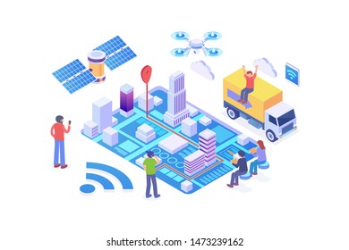 Modern Isometric Online Tracking Illustration, Web Banners, Suitable for Diagrams, Infographics, Book Illustration, Game Asset, And Other Graphic Related Assets