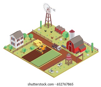 Modern Isometric Organic Farm Field Illustration Asset