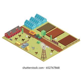 Modern Isometric Organic Farm Field Illustration Asset