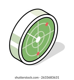 A modern isometric outline icon of parabolic dish antenna