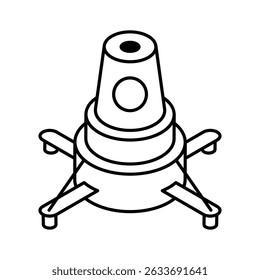 A modern isometric outline icon of parabolic dish antenna