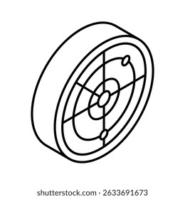 A modern isometric outline icon of parabolic dish antenna
